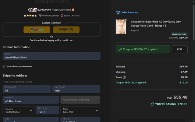 Shapermint checkout page showing Shapermint discount code box | Screenshot taken by SimplyCodes community member on Aug 27, 2025