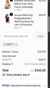 NETTY coupon verification screenshot