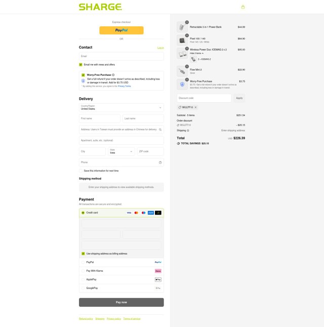 SHARGE checkout page showing SHARGE discount code box | Screenshot taken by SimplyCodes community member on Sep 3, 2025