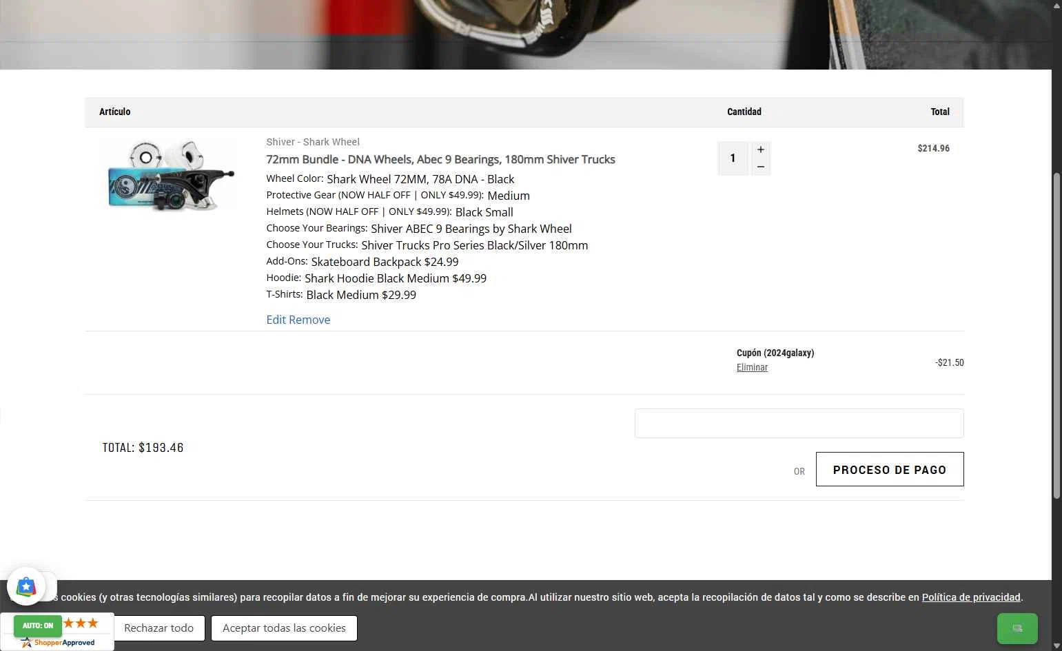 Shark Wheel checkout page showing Shark Wheel discount code box | Screenshot taken by SimplyCodes community member on Feb 15, 2026