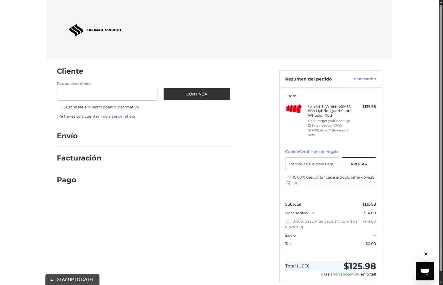 Shark Wheel checkout page showing Shark Wheel discount code box | Screenshot taken by SimplyCodes community member on Feb 15, 2026