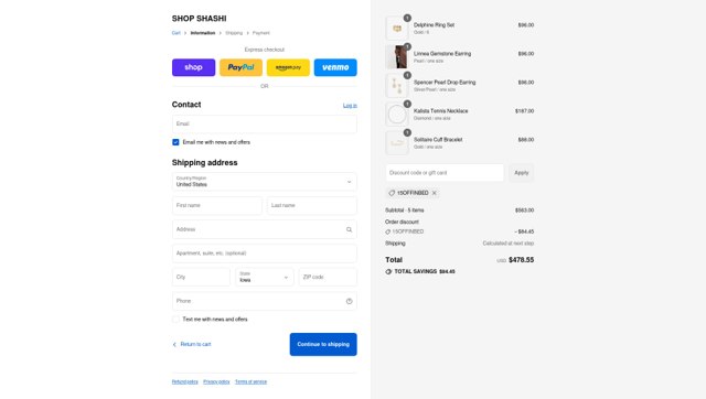 Shashi checkout page showing Shashi discount code box | Screenshot taken by SimplyCodes community member on Aug 28, 2025