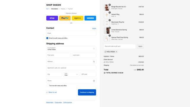 Shashi checkout page showing Shashi discount code box | Screenshot taken by SimplyCodes community member on Sep 2, 2025