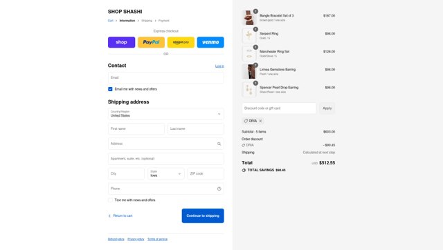 Shashi checkout page showing Shashi discount code box | Screenshot taken by SimplyCodes community member on Sep 2, 2025