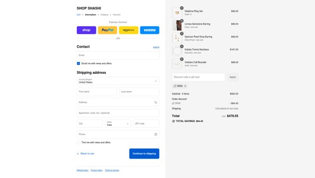 Shashi checkout page showing Shashi discount code box | Screenshot taken by SimplyCodes community member on Aug 28, 2025