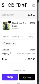 SheBird coupon verification screenshot