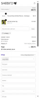 SheBird coupon verification screenshot