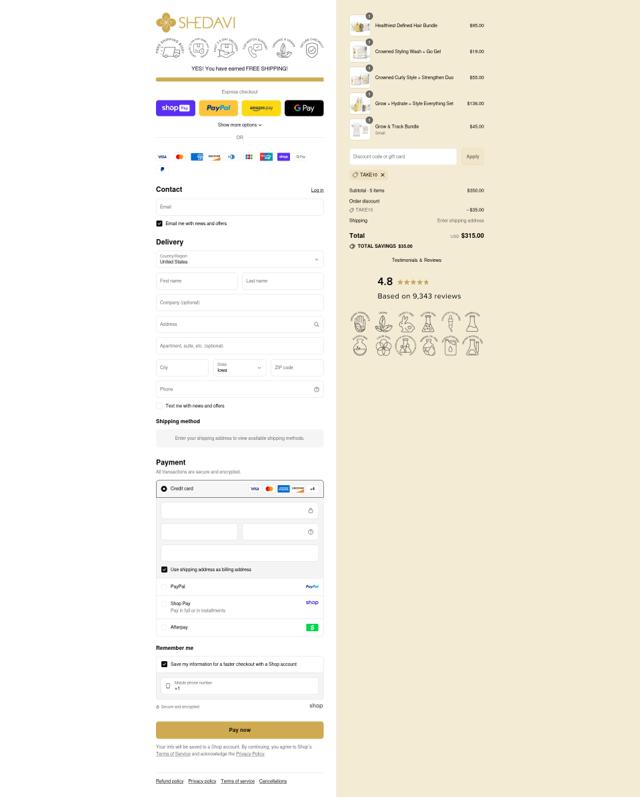 Shedavi checkout page showing Shedavi promo code box | Screenshot taken by SimplyCodes community member on Aug 26, 2025