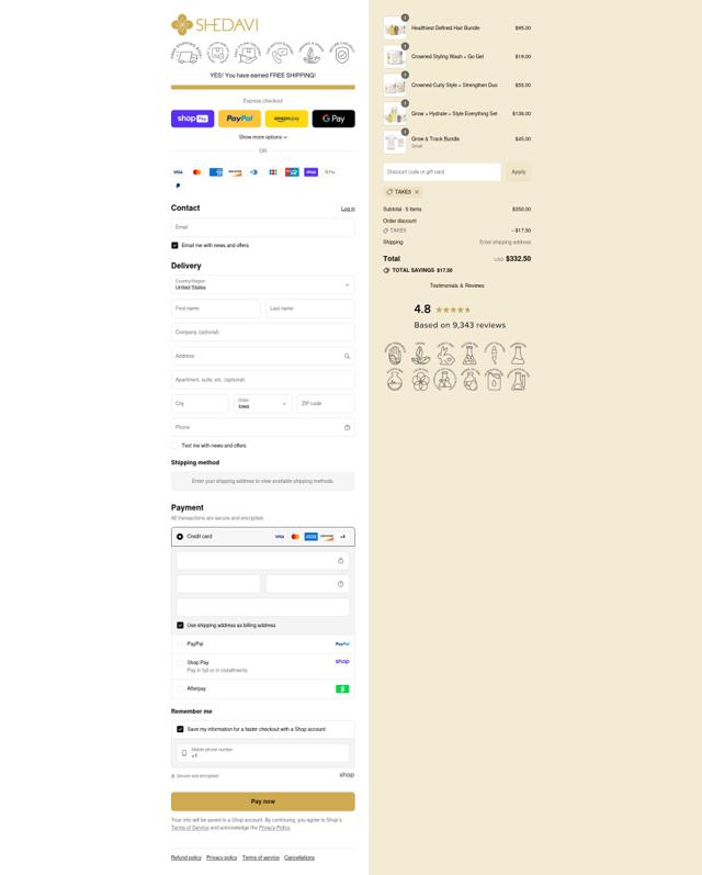 Shedavi checkout page showing Shedavi promo code box | Screenshot taken by SimplyCodes community member on Aug 26, 2025