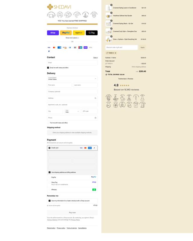 Shedavi checkout page showing Shedavi promo code box | Screenshot taken by SimplyCodes community member on Sep 12, 2025