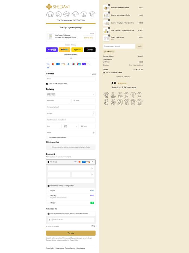 Shedavi checkout page showing Shedavi promo code box | Screenshot taken by SimplyCodes community member on Aug 22, 2025