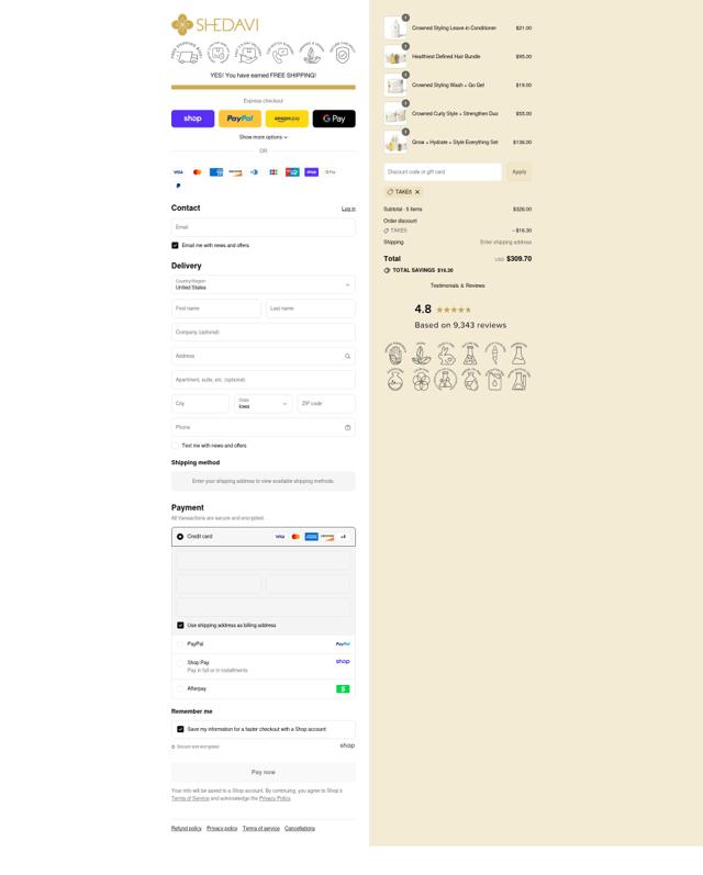 Shedavi checkout page showing Shedavi promo code box | Screenshot taken by SimplyCodes community member on Sep 8, 2025