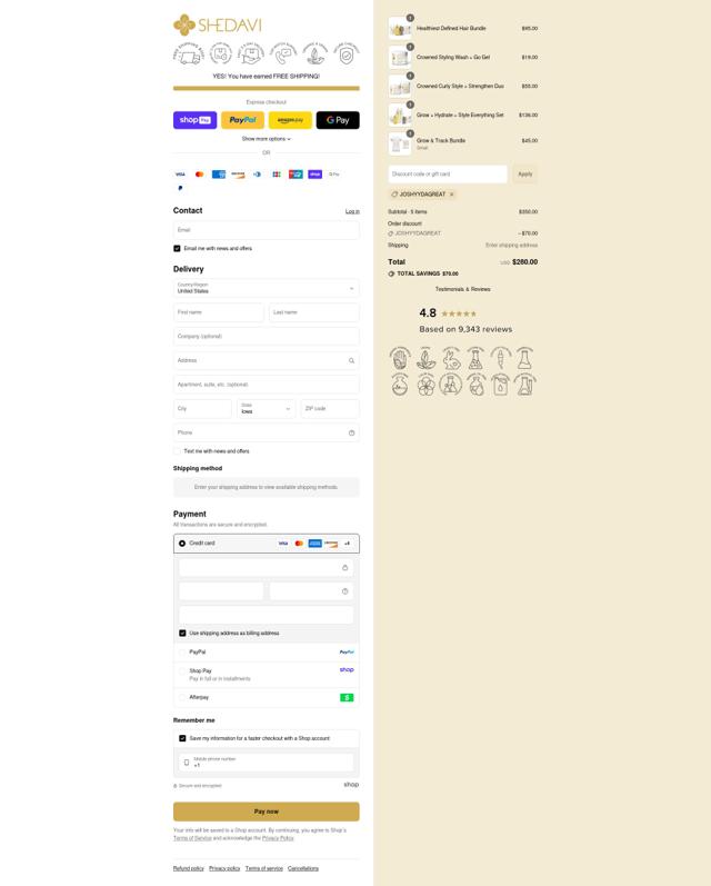 Shedavi checkout page showing Shedavi promo code box | Screenshot taken by SimplyCodes community member on Aug 26, 2025