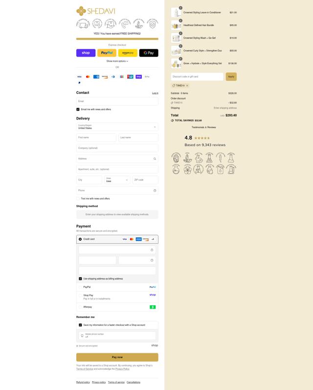 Shedavi checkout page showing Shedavi promo code box | Screenshot taken by SimplyCodes community member on Sep 8, 2025
