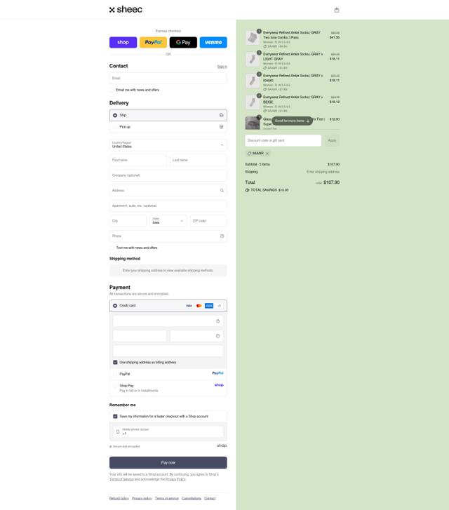 Sheec checkout page showing Sheec promo code box | Screenshot taken by SimplyCodes community member on Sep 12, 2025