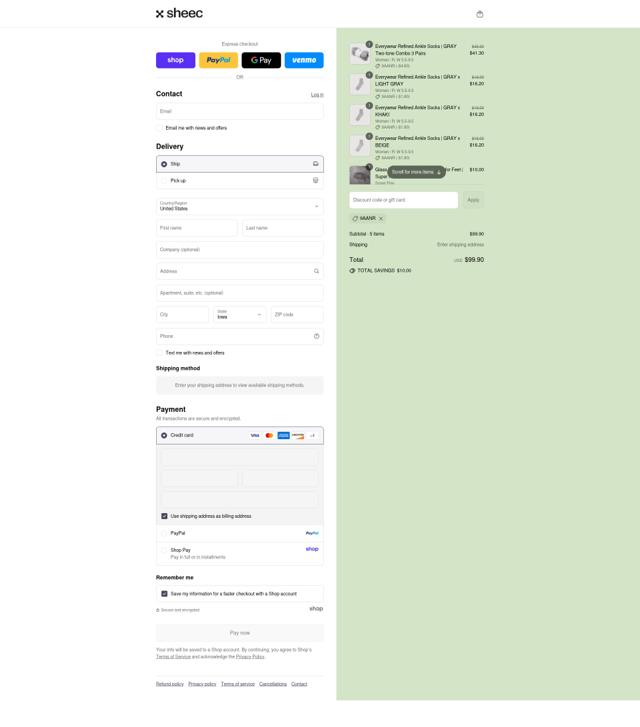 Sheec checkout page showing Sheec promo code box | Screenshot taken by SimplyCodes community member on Sep 8, 2025
