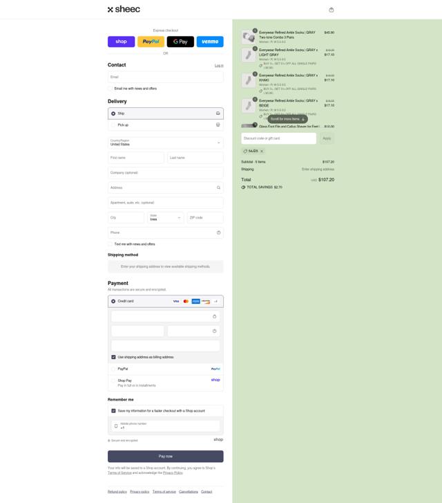 Sheec checkout page showing Sheec promo code box | Screenshot taken by SimplyCodes community member on Sep 8, 2025