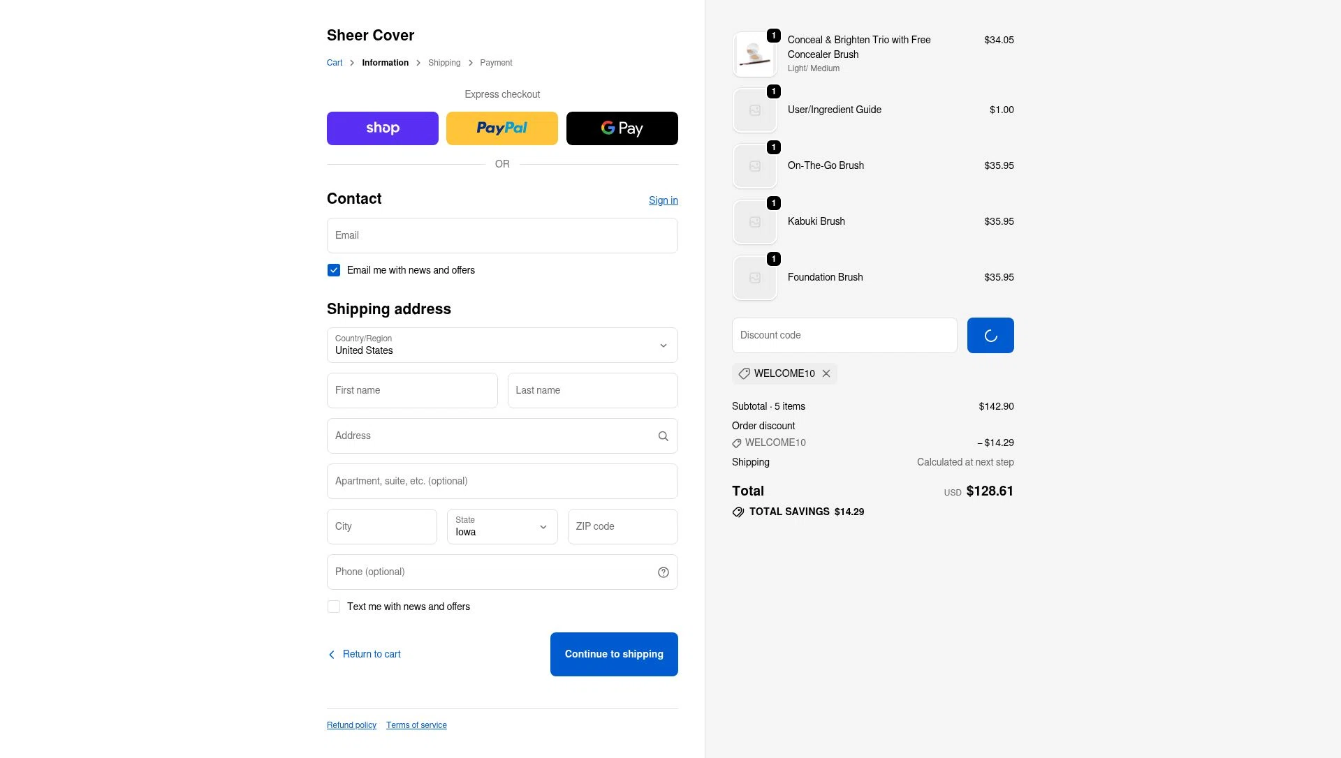 Sheer Cover checkout page showing Sheer Cover discount code box | Screenshot taken by SimplyCodes community member on Dec 27, 2025