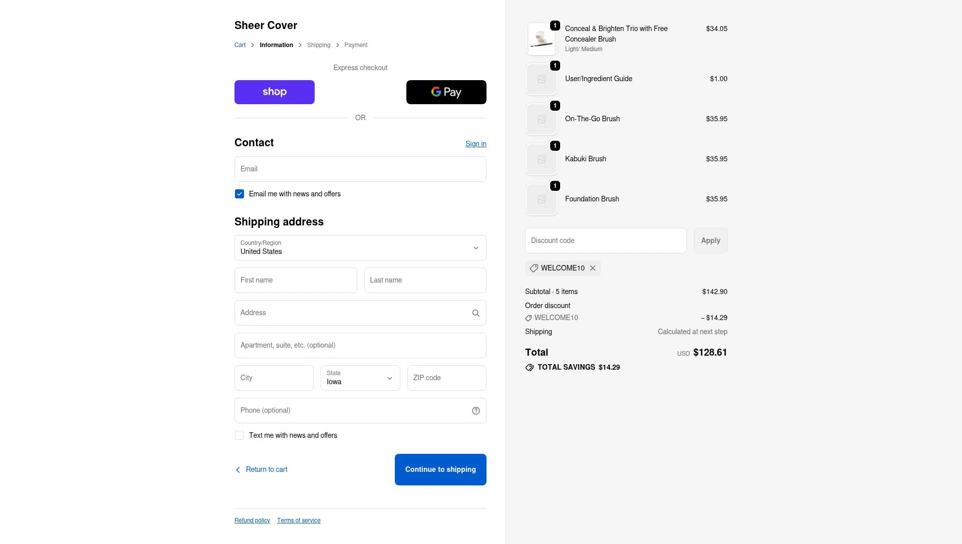 Sheer Cover checkout page showing Sheer Cover discount code box | Screenshot taken by SimplyCodes community member on Dec 4, 2025