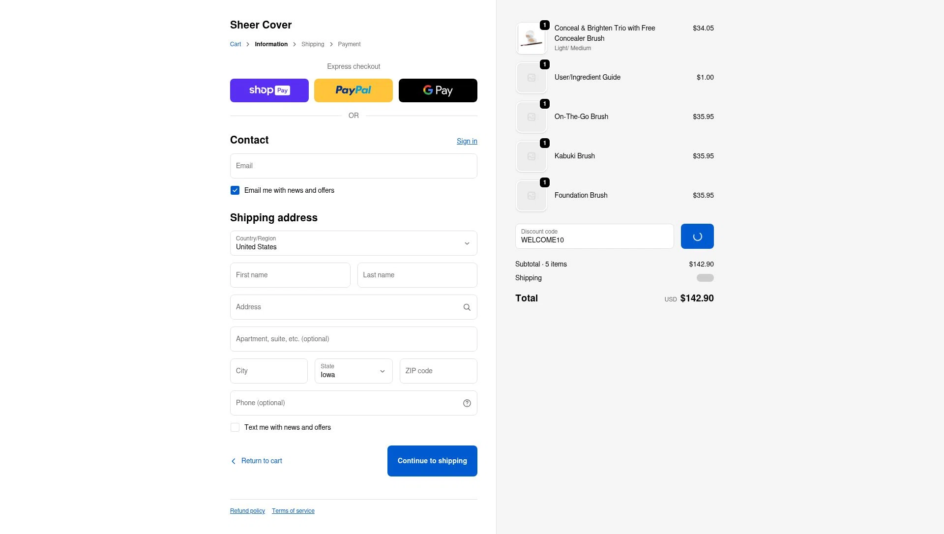 Sheer Cover checkout page showing Sheer Cover discount code box | Screenshot taken by SimplyCodes community member on Jan 6, 2026