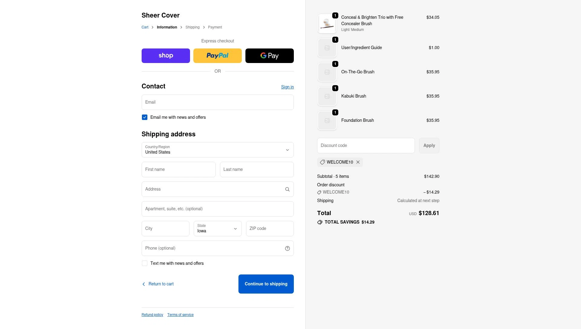 Sheer Cover checkout page showing Sheer Cover discount code box | Screenshot taken by SimplyCodes community member on Dec 15, 2025