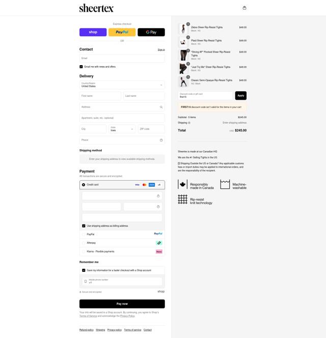 Sheertex checkout page showing Sheertex discount code box | Screenshot taken by SimplyCodes community member on Sep 10, 2025