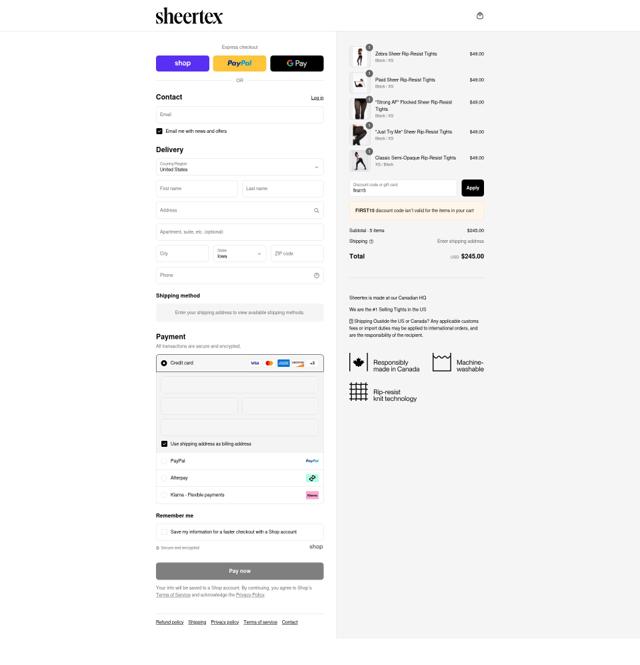 Sheertex checkout page showing Sheertex discount code box | Screenshot taken by SimplyCodes community member on Sep 6, 2025