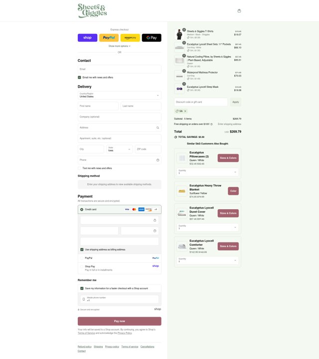 Sheets & Giggles checkout page showing Sheets & Giggles promo code box | Screenshot taken by SimplyCodes community member on Sep 2, 2025