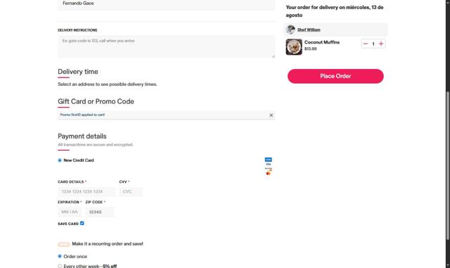 Shef checkout page showing Shef promo code box | Screenshot taken by SimplyCodes community member on Aug 11, 2025
