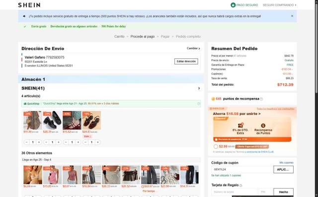 Shein EU checkout page showing Shein EU discount code box | Screenshot taken by SimplyCodes community member on Aug 17, 2025