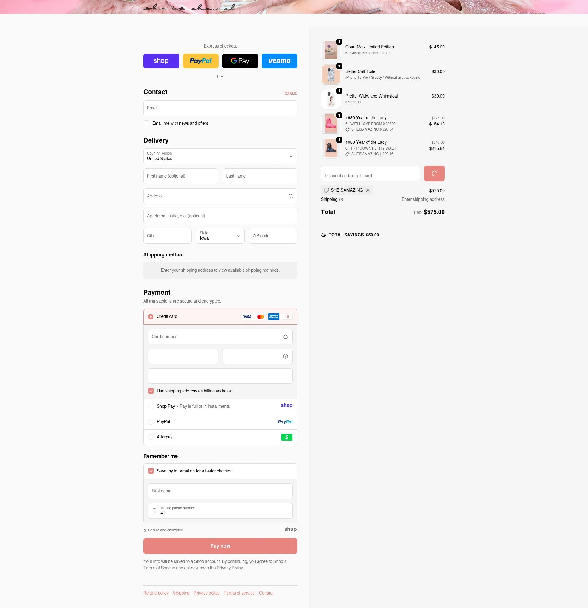 She is Cheval checkout page showing She is Cheval promo code box | Screenshot taken by SimplyCodes community member on Dec 28, 2025
