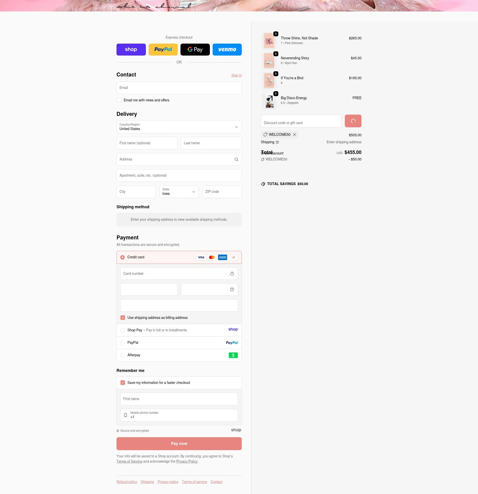 She is Cheval checkout page showing She is Cheval promo code box | Screenshot taken by SimplyCodes community member on Dec 23, 2025