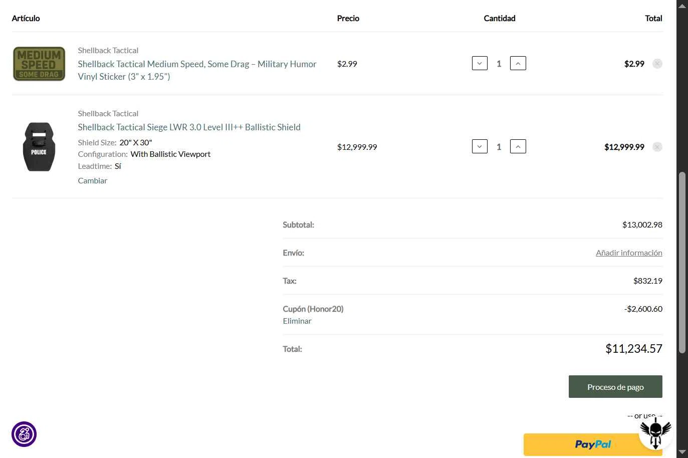 Shellback Tactical checkout page showing Shellback Tactical coupon code box | Screenshot taken by SimplyCodes community member on May 24, 2025