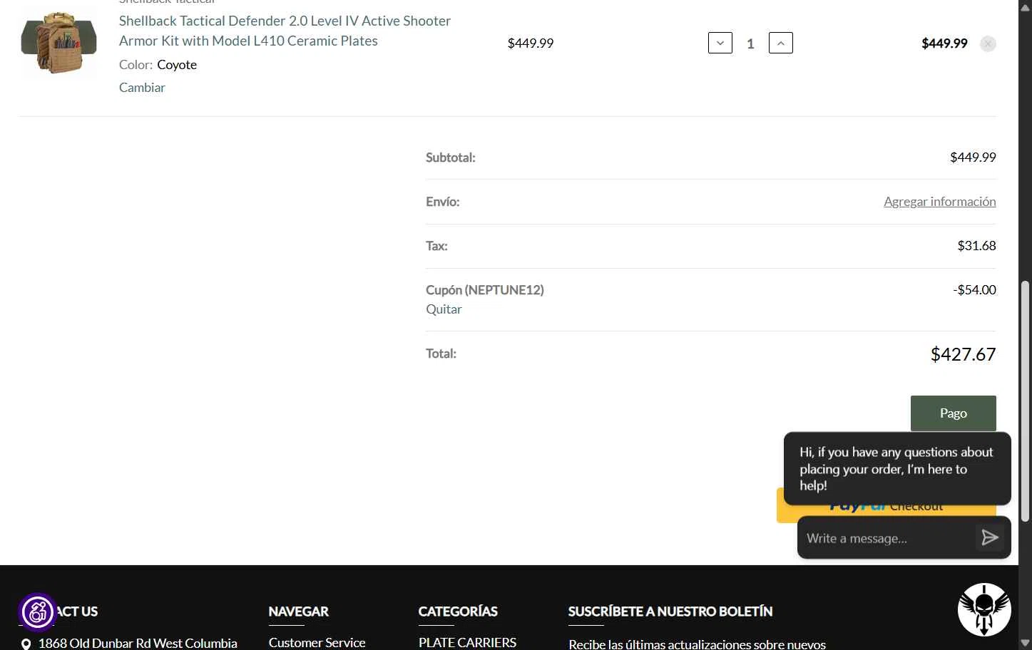 Shellback Tactical checkout page showing Shellback Tactical coupon code box | Screenshot taken by SimplyCodes community member on Jun 9, 2025
