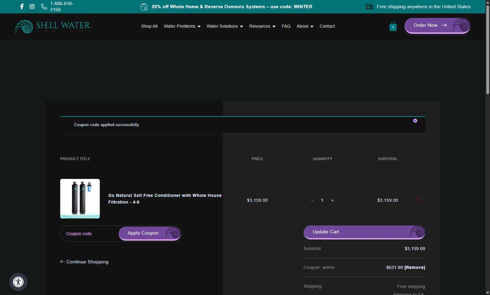 Shell Water Systems checkout page showing Shell Water Systems promo code box | Screenshot taken by SimplyCodes community member on Dec 31, 2025