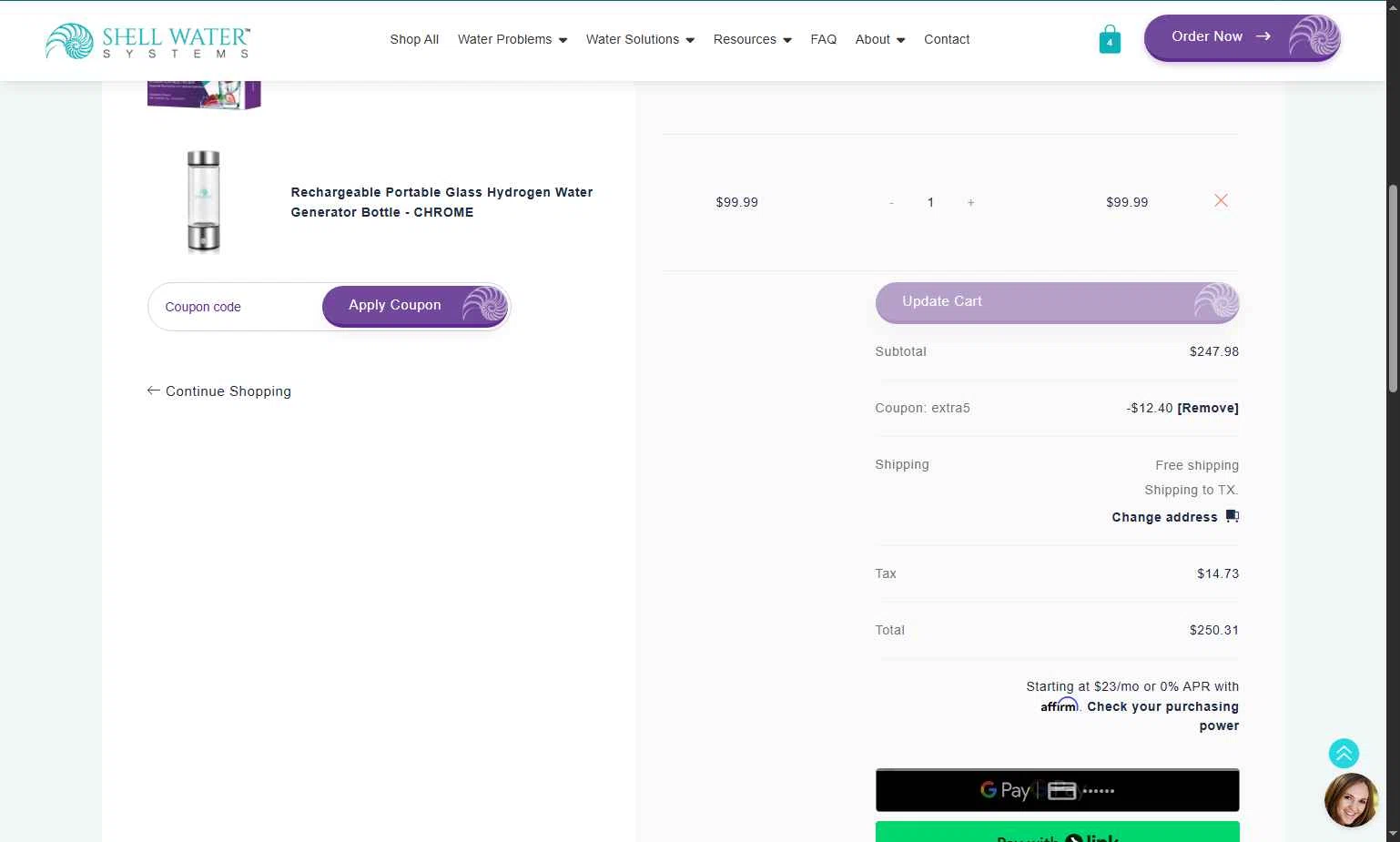 Shell Water Systems checkout page showing Shell Water Systems promo code box | Screenshot taken by SimplyCodes community member on Sep 17, 2025
