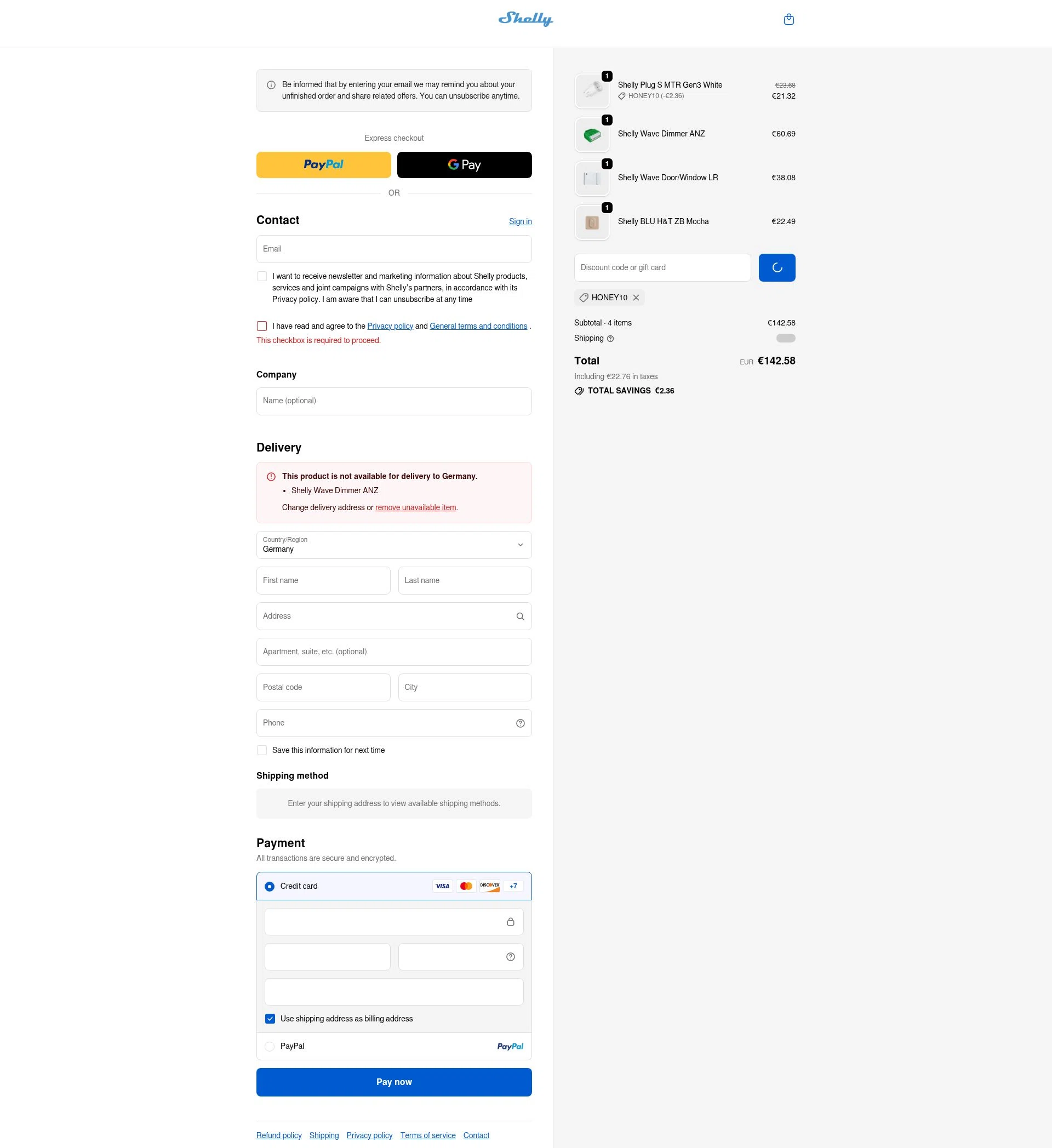 Shelly checkout page showing Shelly discount code box | Screenshot taken by SimplyCodes community member on Jan 2, 2026