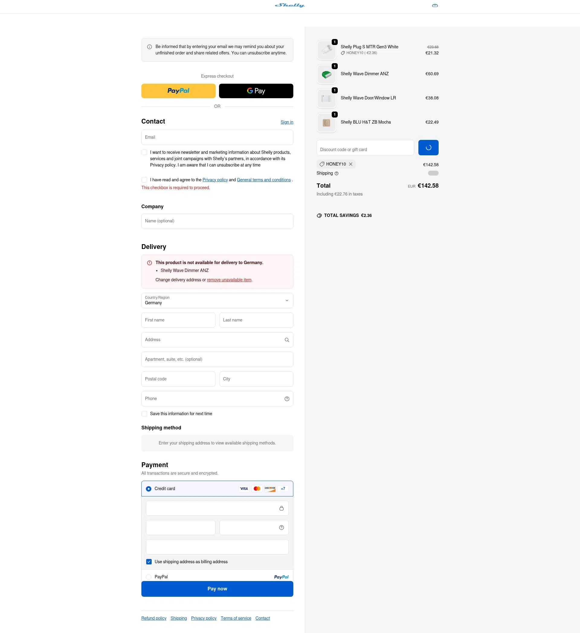Shelly checkout page showing Shelly discount code box | Screenshot taken by SimplyCodes community member on Dec 28, 2025