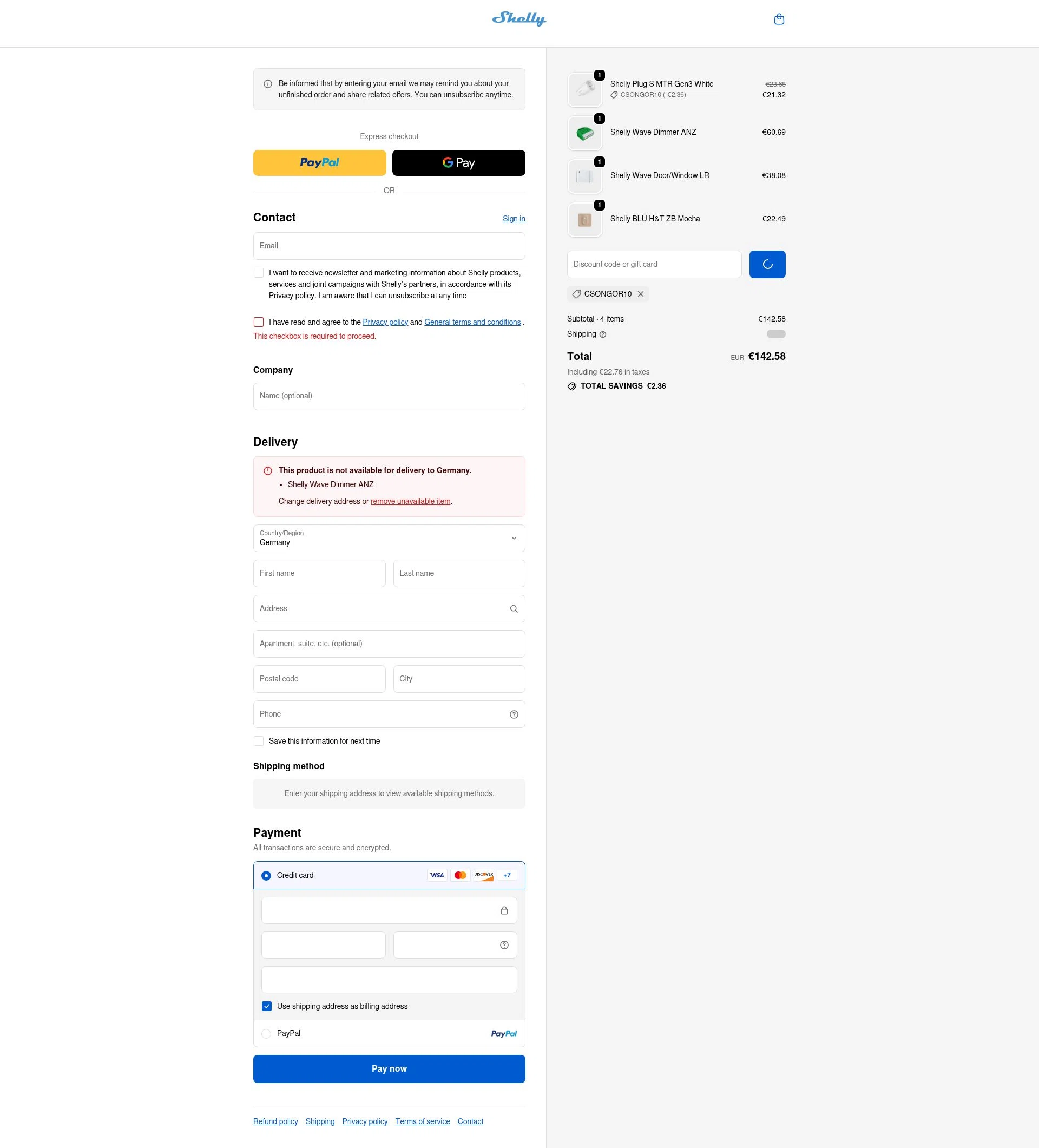 Shelly checkout page showing Shelly discount code box | Screenshot taken by SimplyCodes community member on Dec 28, 2025