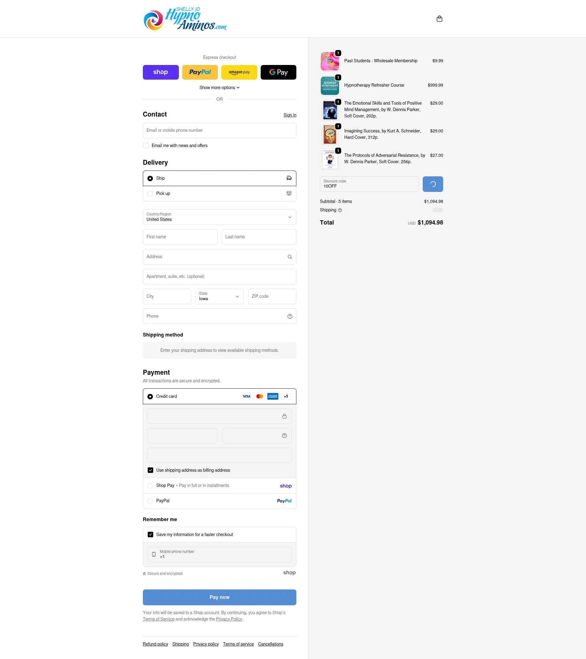 Shelly Jo Hypno Aminos checkout page showing Shelly Jo Hypno Aminos promo code box | Screenshot taken by SimplyCodes community member on Jan 29, 2026