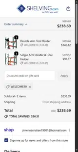 WELCOME10 coupon verification screenshot