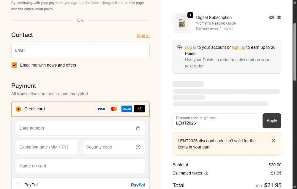 She Reads Truth checkout page showing She Reads Truth discount code box | Screenshot taken by SimplyCodes community member on Dec 10, 2025