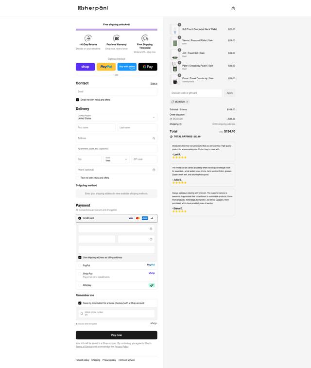 Sherpani checkout page showing Sherpani coupon code box | Screenshot taken by SimplyCodes community member on Sep 10, 2025