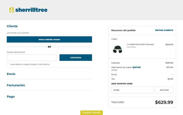 SherrillTree checkout page showing SherrillTree coupon code box | Screenshot taken by SimplyCodes community member on Aug 24, 2025
