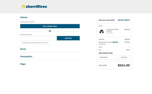 SherrillTree checkout page showing SherrillTree coupon code box | Screenshot taken by SimplyCodes community member on Aug 14, 2025