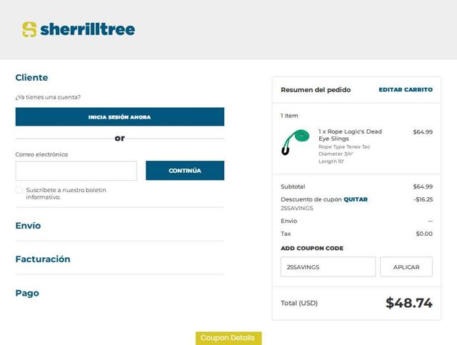 SherrillTree checkout page showing SherrillTree coupon code box | Screenshot taken by SimplyCodes community member on Sep 12, 2025