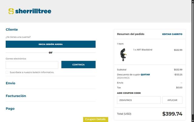 SherrillTree checkout page showing SherrillTree coupon code box | Screenshot taken by SimplyCodes community member on Aug 14, 2025
