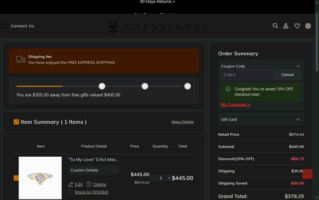 Shesaidyes checkout page showing Shesaidyes promo code box | Screenshot taken by SimplyCodes community member on Aug 31, 2025