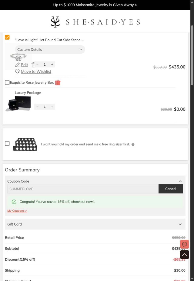 Shesaidyes checkout page showing Shesaidyes promo code box | Screenshot taken by SimplyCodes community member on Aug 25, 2025