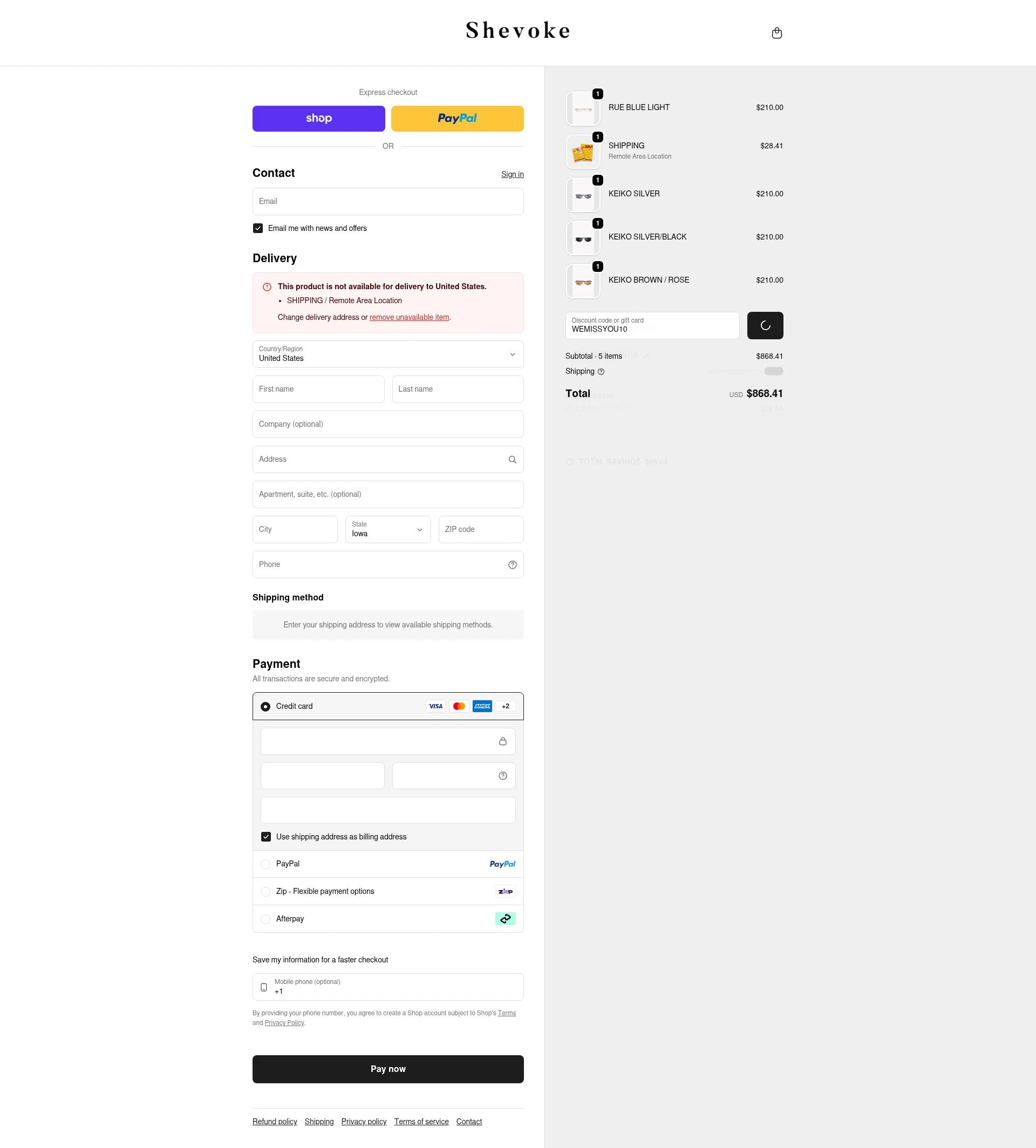 Shevoke checkout page showing Shevoke promo code box | Screenshot taken by SimplyCodes community member on Feb 1, 2026